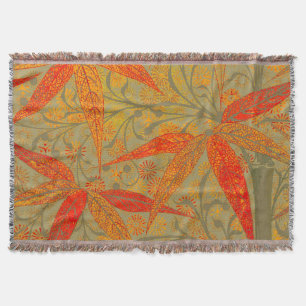 Earthy Bamboo Art Print Orange Throw Blanket