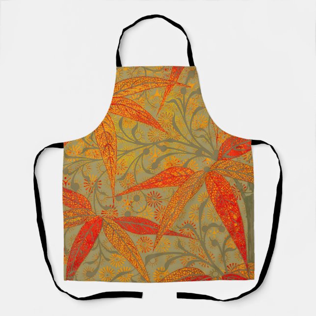 Earthy Bamboo Art Vintage Print Orange  Apron (Front)