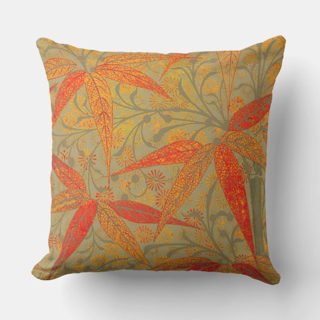 Earthy Bamboo Art Vintage Print Orange  Cushion (Front)
