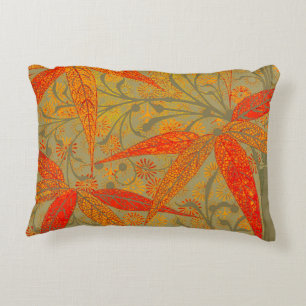 Earthy Bamboo Art Vintage Print Orange  Decorative Cushion