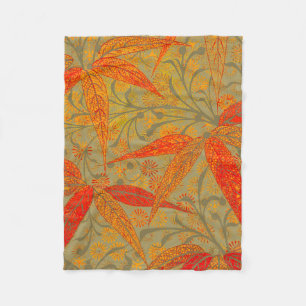 Earthy Bamboo Art Vintage Print Orange  Fleece Blanket