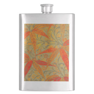 Earthy Bamboo Art Vintage Print Orange  Hip Flask