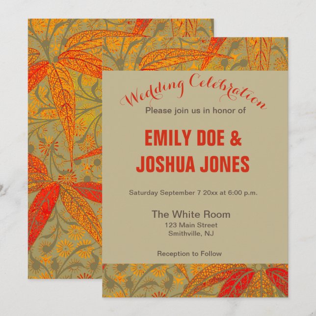 Earthy Bamboo Art Vintage Print Orange  Invitation (Front/Back)