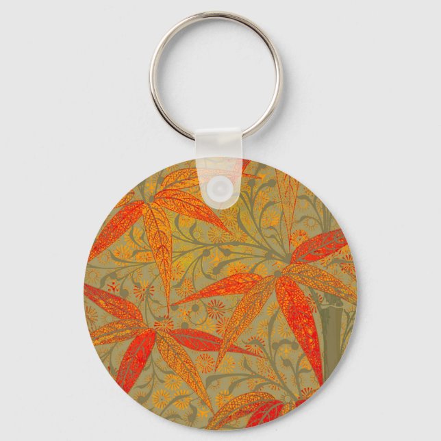 Earthy Bamboo Art Vintage Print Orange  Key Ring (Front)