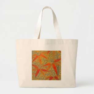 Earthy Bamboo Art Vintage Print Orange  Large Tote Bag