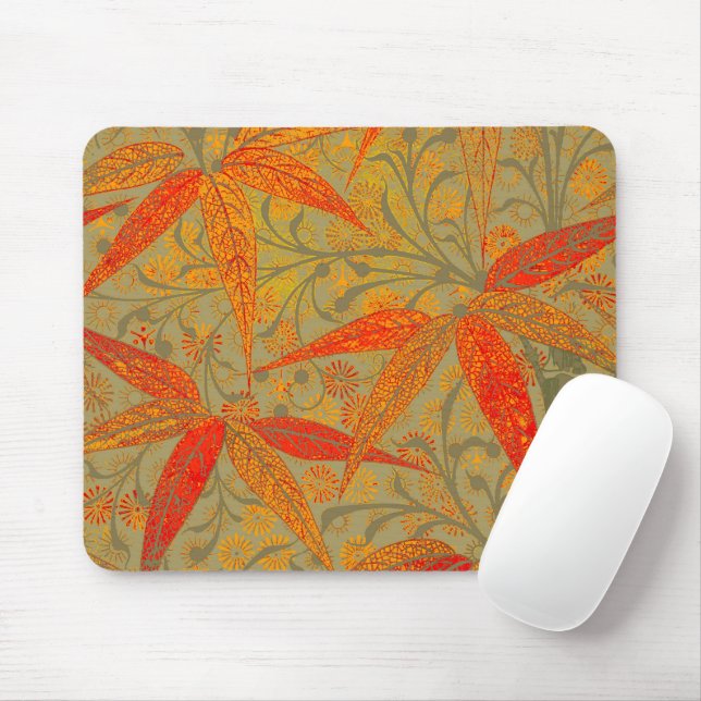 Earthy Bamboo Art Vintage Print Orange  Mouse Mat (With Mouse)