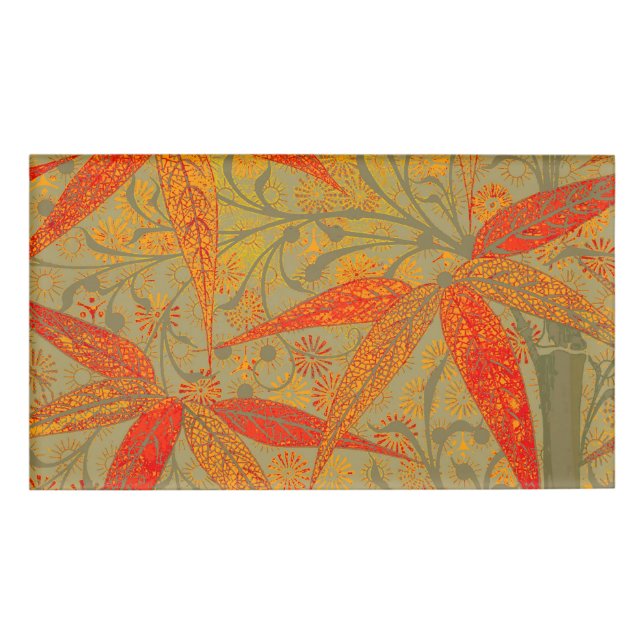 Earthy Bamboo Art Vintage Print Orange  Name Tag (Front)