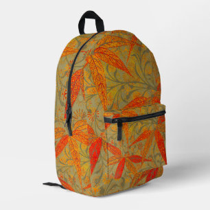 Earthy Bamboo Art Vintage Print Orange  Printed Backpack