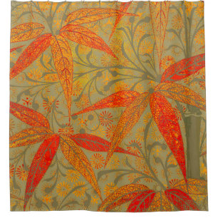 Earthy Bamboo Art Vintage Print Orange  Shower Curtain