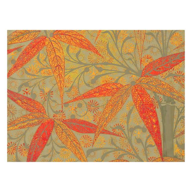 Earthy Bamboo Art Vintage Print Orange  Tablecloth (Front (Horizontal))