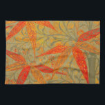 Earthy Bamboo Art Vintage Print Orange  Tea Towel<br><div class="desc">This Colourful bamboo art print is based on a vintage design,  with orange and red bamboo,  with earthy green background. Graphic art print illustration.</div>