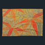 Earthy Bamboo Art Vintage Print Orange  Tea Towel<br><div class="desc">This Colourful bamboo art print is based on a vintage design,  with orange and red bamboo,  with earthy green background. Graphic art print illustration.</div>