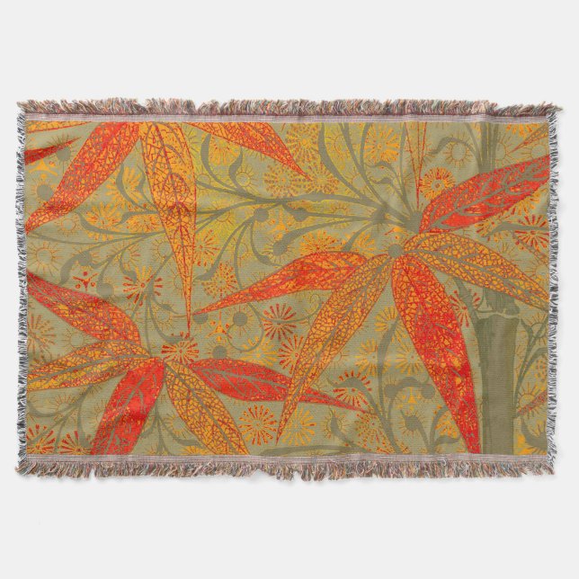 Earthy Bamboo Art Vintage Print Orange  Throw Blanket (Front)