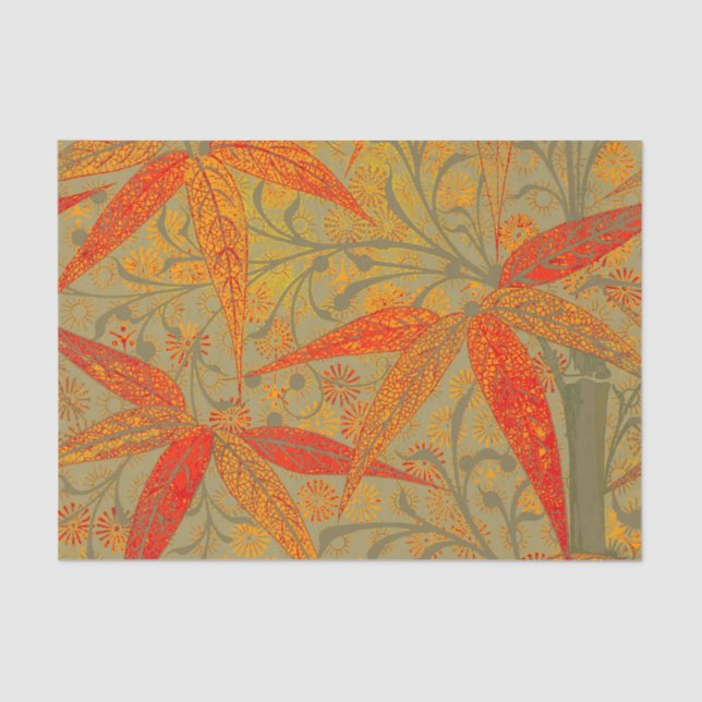 Earthy Bamboo Art Vintage Print Orange  Tissue Paper (Front)