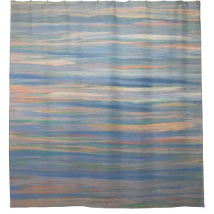 Earthy Bath   Blue Gold Peach Chic Brushstrokes Shower Curtain