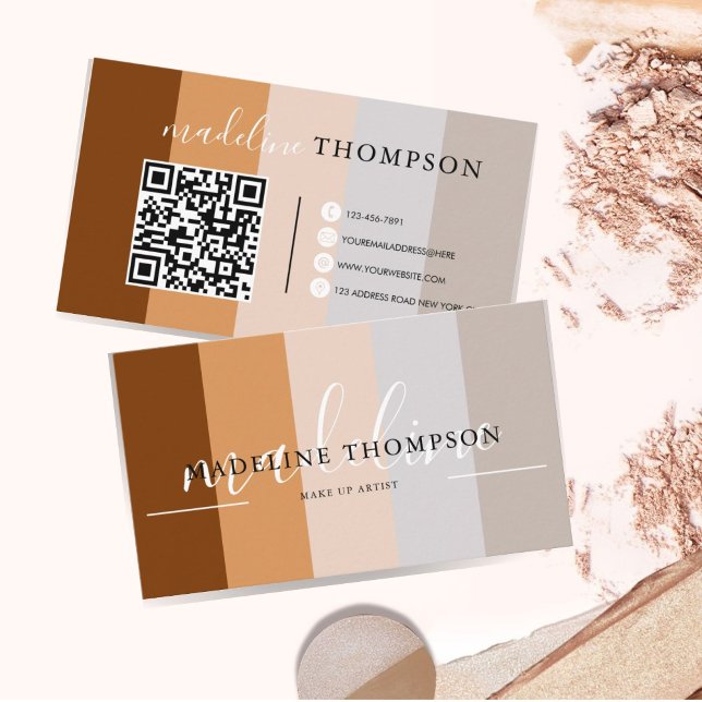 Earthy Beige Grey Brown Calligraphy Script QR code Business Card (Creator Uploaded)