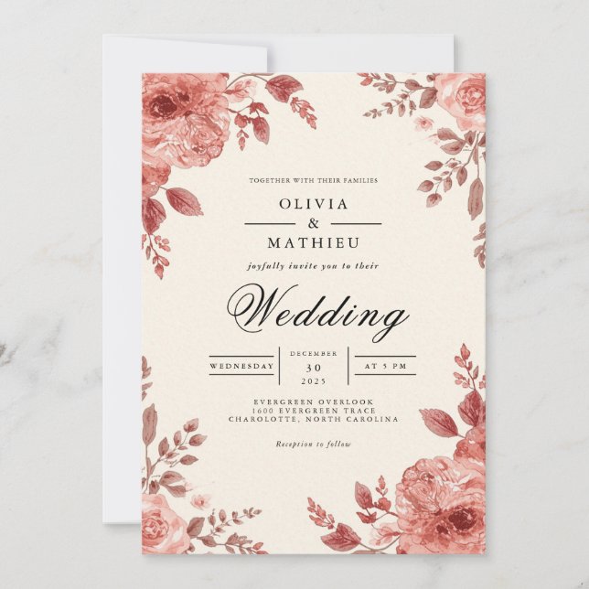 Earthy Bloom Arch Flourish Wedding Invitation (Front)