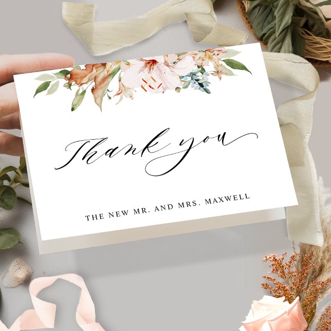 Earthy Blooms, Elegant Wedding Folded Thank You Card (Creator Uploaded)