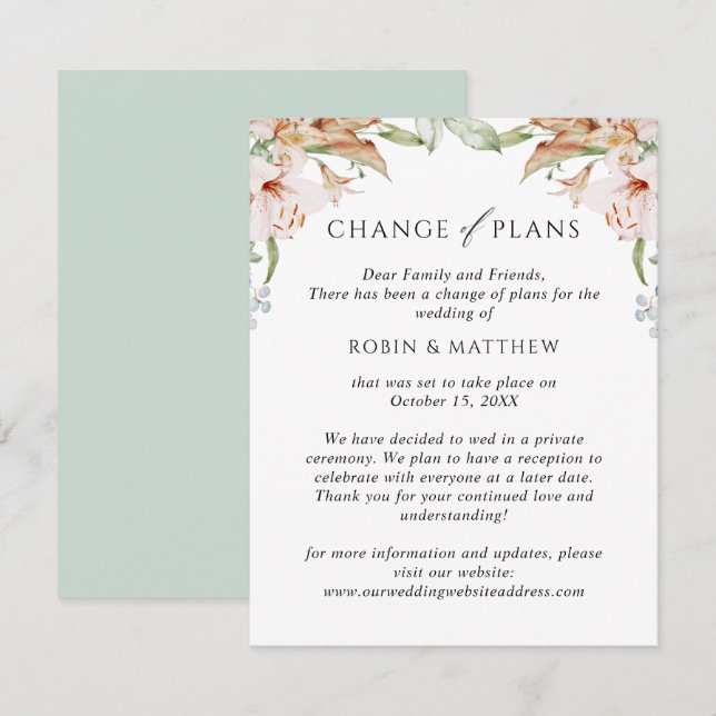 Earthy Blooms Green Change of Plans Wedding Announcement (Front/Back)
