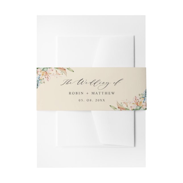 Earthy Blooms, The Wedding of, Beige Wedding Invitation Belly Band (Front Example)