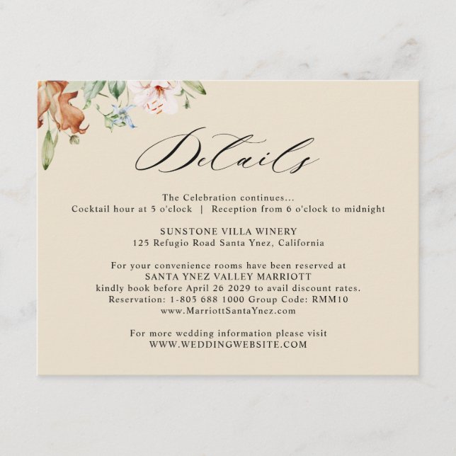 Earthy Blooms Wedding Details Buttery Beige Enclosure Card (Front)