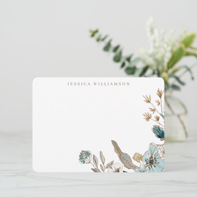 Earthy Blue Botanical Personalised Stationery Name Card (Standing Front)