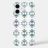 Earthy Blue Green Geometric Triangle Aztec Pattern