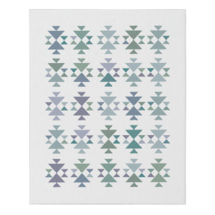 Earthy Blue Green Geometric Triangle Aztec Pattern Faux Canvas Print