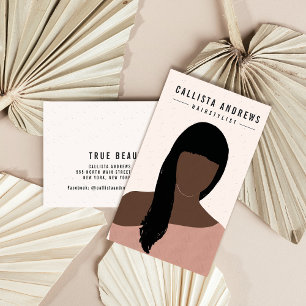 Earthy Bohemian Black Long Hair Girl Hairstylist Business Card