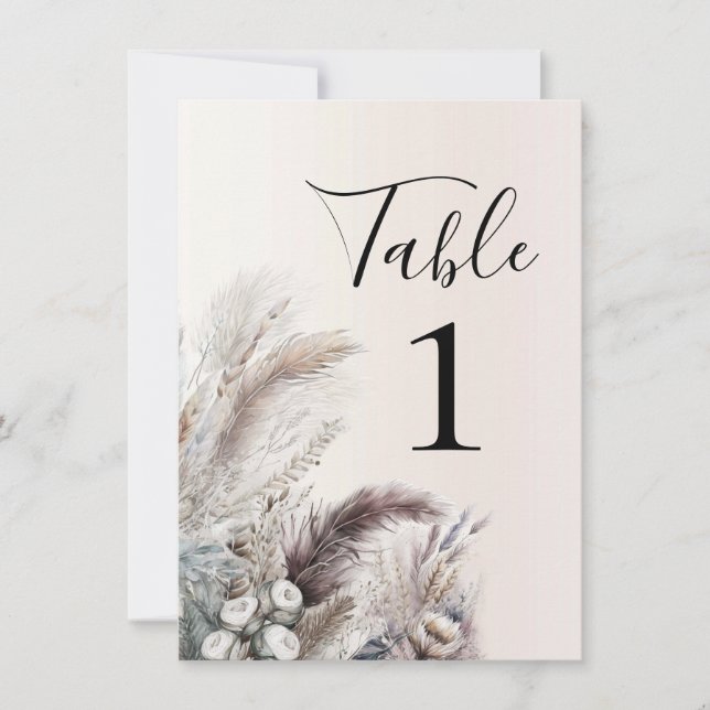 Earthy Bohemian Floral Feather Table Number  (Front)