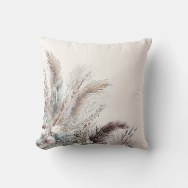 Earthy Bohemian Floral Feathers Bohemian Chic  Cushion (Front)