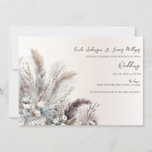 Earthy Bohemian Floral Feathers Wedding Invitation