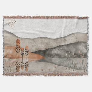 Earthy Bohemian Lake Terracotta Moon Landscape Throw Blanket