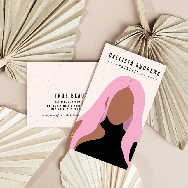 Earthy Bohemian Pink Hair Girl Hairstylist Salon Business Card (Creator Uploaded)