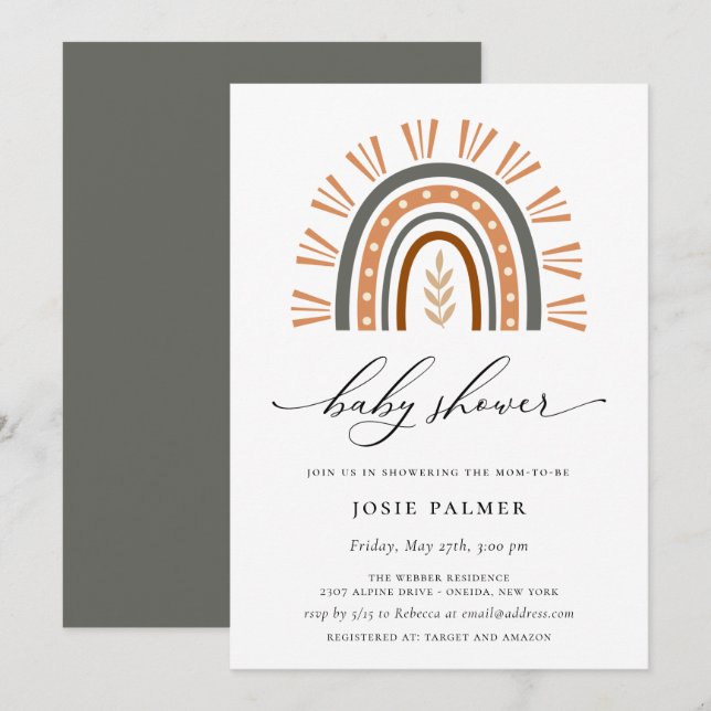 Earthy Bohemian Rainbow Baby Shower Invitation (Front/Back)