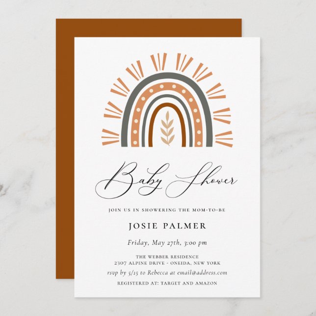 Earthy Bohemian Rainbow Baby Shower Invitation (Front/Back)