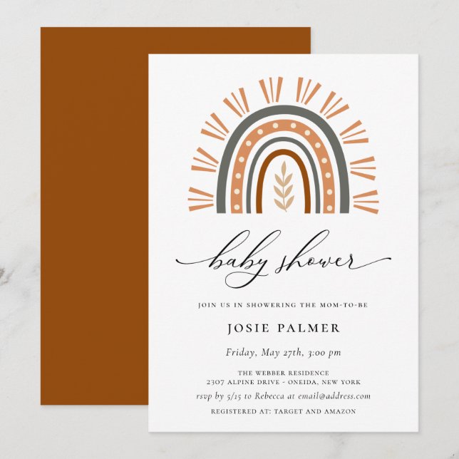 Earthy Bohemian Rainbow Baby Shower Invitation (Front/Back)