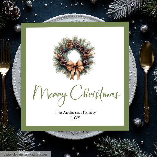 Earthy Bohemian Simple Christmas Wreath Party   Napkin (Earthy Bohemian Simple Christmas Wreath Party Napkins)