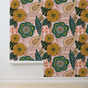 Earthy Bohemian Tropical Floral  Wallpaper