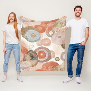 Earthy Boho Abstract Circles Organic Design Fleece Blanket