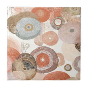 Earthy Boho Abstract Circles Organic Design Tile