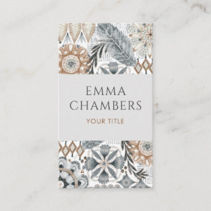 Earthy Boho Abstract Flowers Leaves Business Card