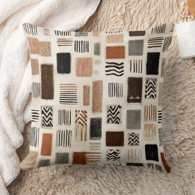 Earthy Boho Abstract Grid - Hand-Drawn Texture Cushion (Blanket)