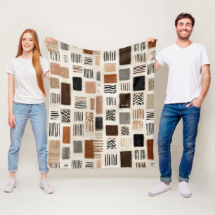Earthy Boho Abstract Grid - Hand-Drawn Texture Fleece Blanket