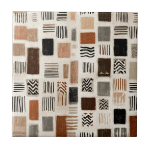 Earthy Boho Abstract Grid - Hand-Drawn Texture Tile