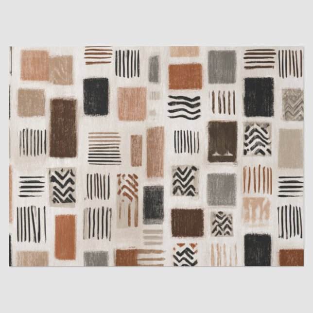 Earthy Boho Abstract Grid - Hand-Drawn Texture Tissue Paper (Front)