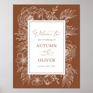 Earthy Boho Botanical Terracotta Wedding Welcome Poster