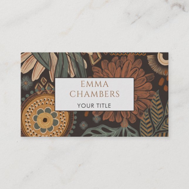 Earthy Boho Brown Black Square Business Card (Front)