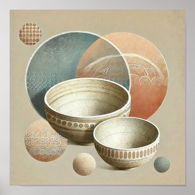 Earthy Boho Ceramic Bowls Minimalist Abstract Poster (Front)