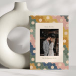 Earthy Boho Chic Vintage Modern Wedding Photo Holiday Card<br><div class="desc">Earthy Boho Chic Vintage Modern Photo Holiday Card in Green,  Gold,  Blue,  and Pink</div>